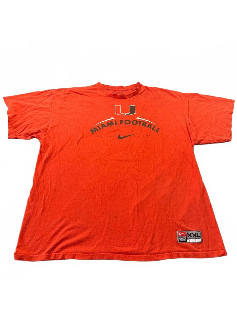 Vintage Nike Team Miami Hurricanes Football T-Shirt Mens XXL Orange Double Sided
